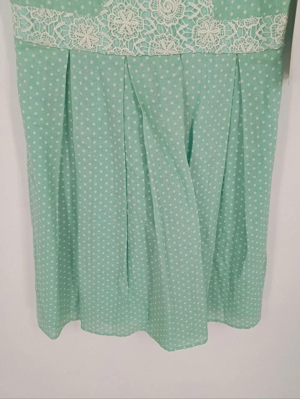 Doe & Rae Mint Polka Dot Lace Trim Coquette Cottagecore Mini Sundress